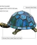 Tiffany Style Turtle Lamp Stained Glass Desk Light Green Turtle 8x5x4 Inch With Bronze Base UL Listed