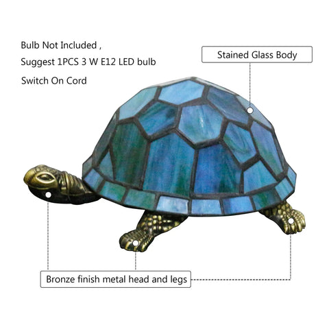 Tiffany Style Turtle Lamp Stained Glass Desk Light Green Turtle 8x5x4 Inch With Bronze Base UL Listed