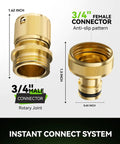 Heavy Duty Brass Garden Hose Quick Connectors Three Quarter Inch GHT Universal Leak Proof Fittings, male and female connectors