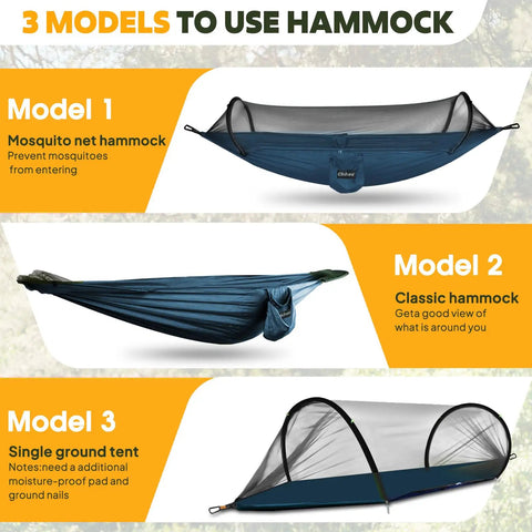 Ultra Light Travel Hammock With Pop Up Net 660Lb Capacity Breathable Quick Dry Parachute Nylon Includes 2 Carabiners And Tree Straps