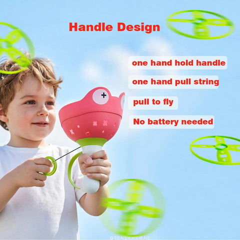 Child playing with Disc Launcher And Catcher Toy For Outdoor Fun Ideal For Backyard Play And Family Time Flying Disc Spinner Helicopter.