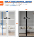 Diagram showing fit door size and actual screen size for Magnetic Screen Door For 48 By 96 Inch Openings Fits 50 By 97 Inch Mesh Curtain