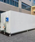 Built Tough Off Grid Modular Cold Room And Walk In Freezer System Featuring Solar Powered Blast Chiller For Commercial Food Storage With Quick Install And Rock Solid Cooling Output, large white container on wheels.