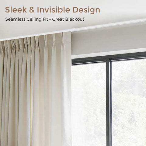 Heavy Duty Ceiling Curtain Track System White 6 To 9 Ft Easy Install Ceiling And Wall Mount Rail With Ultra Quiet Smooth Gliding 3 Ft Sections Each Featuring 10 High Quality Rollers For No Fuss Drapes In Living Room Bedroom Or Home Theater installed above window