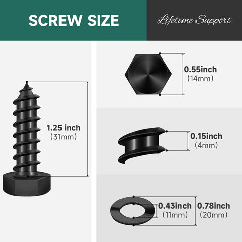 Beefy Hex Head Lag Bolts With Washers Premium 304 Stainless Steel Screws Corrosion Resistant Rust Proof Fasteners For Wood Framing And Outdoor Deck Builds size dimensions image.