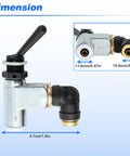 Dimensions of BA14500 One Quarter Inch Pneumatic Control Valve Air Toggle Switch For Peterbilt Truck Air Control Systems.