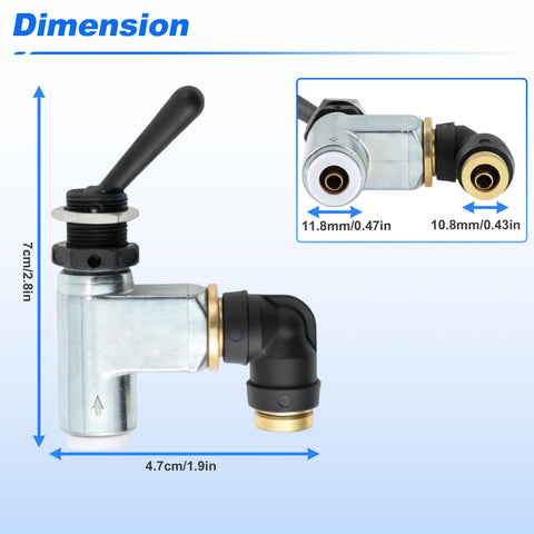 Dimensions of BA14500 One Quarter Inch Pneumatic Control Valve Air Toggle Switch For Peterbilt Truck Air Control Systems.