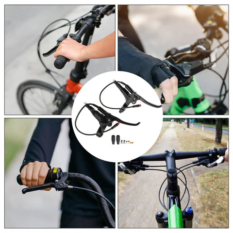 Dual Electronic Brake Levers for Most Electric Bikes With Power Off Safety Aluminum Alloy Ebike Handle Set shown on bike