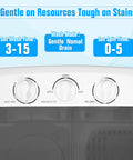 Control panel of Built Tough 18Lbs Portable Twin Tub Washing Machine With Extended Hose for wash and spin settings.