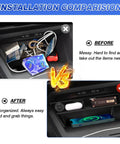 Comparison of messy vs organized car console with Center Console Organizer for VW Golf GTI R MK8 2022 2026 with Non Slip Silicone Mat
