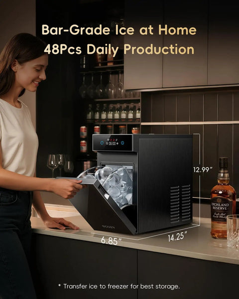 Woman using Crystal Clear Ice Ball Maker With CrystalFlux Technology For Countertop Use, 48pcs daily production
