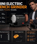 Cordless Mini Bench Grinder With Adjustable Speed And AC DC Dual Power features robust design and versatile use for metalwork.