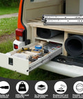 Heavy Duty Locking Drawer Slides 22 Inch One Pair Full Extension with Lock 250 Lb Capacity installed in vehicle storage