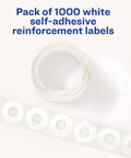 Roll of Self Adhesive Hole Reinforcement Stickers For One Quarter Inch Punches, white non printable labels for three-hole pages