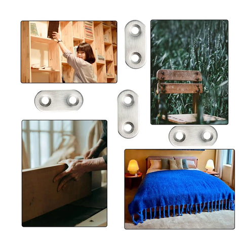 Collage of 20 Pack Stainless Steel Straight Brackets With Screws Flat Plate Repair Brackets and furniture examples