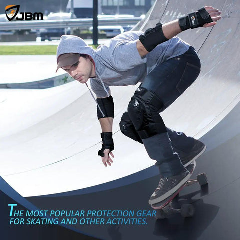 Person skateboarding with 3 In 1 Protective Gear Set For Kids Ages 3 To 11 Knee Pads Elbow Pads And Wrist Guards For Inline Skating