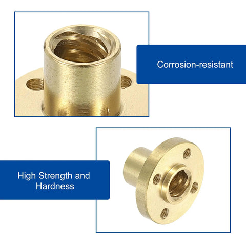 Two Pack Tr8x8 Lead Screw Brass Nut For 3D Printers And CNC Machines, corrosion-resistant view displaying threaded interior.