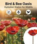 Metal Flower Garden Stake With Bee Bath And Bird Water Bowl For Pollinator Friendly Yard Decor Weather Resistant Outdoor Garden Art Gift For Bird Lovers Red 5 Pack