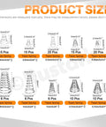 Diagram of Stainless Steel Conical Compression Spring Set 123-Piece 10-Size Assortment Kit showing dimensions and piece counts.