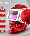 Auto Darkening Welding Helmet With True Color View Solar Powered Skull Design For MMA MIG TIG And Plasma Large 3.62 X 1.65 Inch Viewing Window Ultra Fast Shade Change 1/25000 Second Pro Grade Fit And Durable Hood, side view