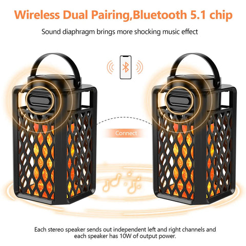 Lit LED Atmosphere Speaker 2 Pack Waterproof Outdoor Bluetooth Speaker With Torch Light And LED Lantern