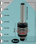 MT2 Rotary Broach Tool Holder With 7 Piece Hex Broach Set in Imperial Sizes for Milling and Lathe Projects, tool dimensions shown