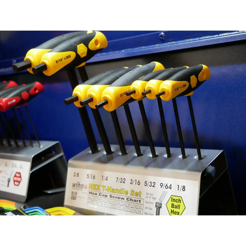 Soft Grip Ball End Hex T Handle Set Inch 8 Piece With Dual Drive Pro Grade Color Coded Yellow SAE Handles Displayed