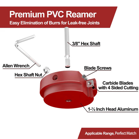 PVC Pipe Reamer And Fitting Saver With One And A Half Inch Aluminum Head And Three Eighth Inch Hex Shaft Plumbing Tool Diagram