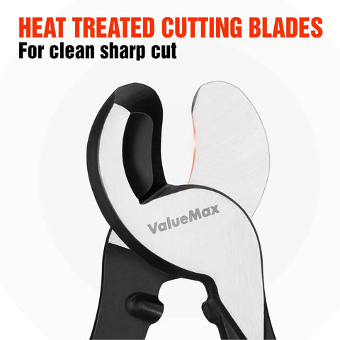 Close-up of heat treated cutting blades of 10 Inch Heavy Duty Wire Cutter Handles 4/0 Aluminum And 2/0 Copper Like A Champ Ergonomic One Hand Cable Pliers.
