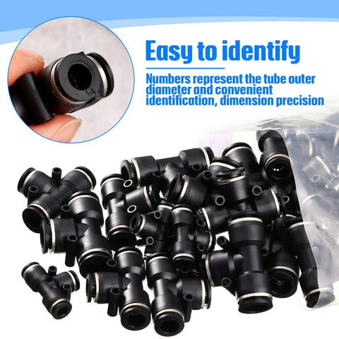 20 Pack 1 Quarter Inch Pneumatic Push To Connect Tee Fittings Plastic 3 Way Air Line Adapter Quick Connect Tube Connectors