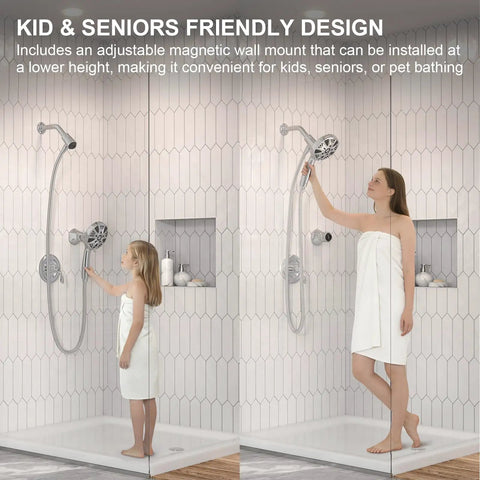 Premium Handheld Shower Head With Super Slick Magnetic Docking System That Snaps Right Back In Place For Hands Free Rinsing Includes Kid And Pet Friendly Wall Mount Brackets For No Sweat Bathroom Upgrade