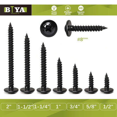 Heavy Duty Black No 8 X 2 Inch Truss Head Wood Screws, 100Pcs Self Tapping Phillips Screws With Zinc Oxide Coating for Woodworking