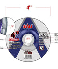 Heavy Duty 25 Pack 4 Inch Grinding Wheels For Angle Grinder Featuring Aluminum Oxide Depressed Center Design For Stainless Steel And General Metal Smooth Operator Quick Cut Action, close-up showing specifications.