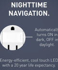 Five Level Adjustable LED Night Light Outlet In White Finish with automatic on-off feature for dark and daylight use.