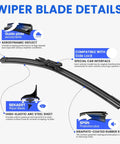 Image showing Smart Fortwo All Season Windshield Wiper Blade Replacement Set 2007 Through 2014 with details on features.