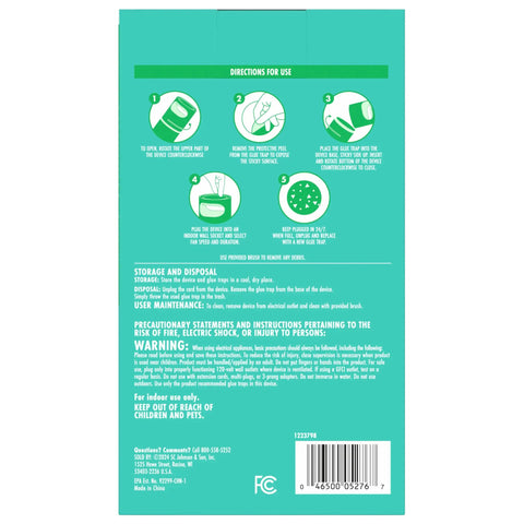 Back of Indoor Bug Trap With Fan And UV Light packaging showing usage instructions and safety information