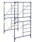 Pro Grade Double Lift Scaffold Frames 5 By 10 By 10 Feet with galvanized cross braces, blue powder-coated steel frame.