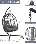 Cozy Hanging Egg Chair With Stand For Indoor Outdoor Use Wicker Rattan Swing Hammock With Thick Cushion 400 Lb Capacity