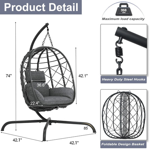 Cozy Hanging Egg Chair With Stand For Indoor Outdoor Use Wicker Rattan Swing Hammock With Thick Cushion 400 Lb Capacity