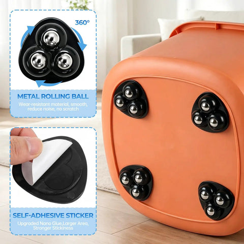 Self Adhesive 360 Swivel Appliance Sliders On Kitchen Countertops 16 Pack Slick Metal Ball Furniture Casters Total Game Changer Countertop Glider For Coffee Maker Blender Oven Easy Peasy Slide on an orange container