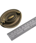Eight Pcs Old School Antique Brass Bail Drawer Pulls Set for Furniture, Oval Drop Swing Cabinet Handles with ruler for size reference.