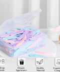 Bulk 200 Mini Makeup Spatulas With Storage Box Disposable Cosmetic Spatulas In Pink Blue Purple, clear plastic box