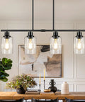 32 Inch 4 Light Matte Black Bar Light With Rustic Farmhouse Charm For Kitchen Island And Dining Room Ceiling Hanging Lamp.
