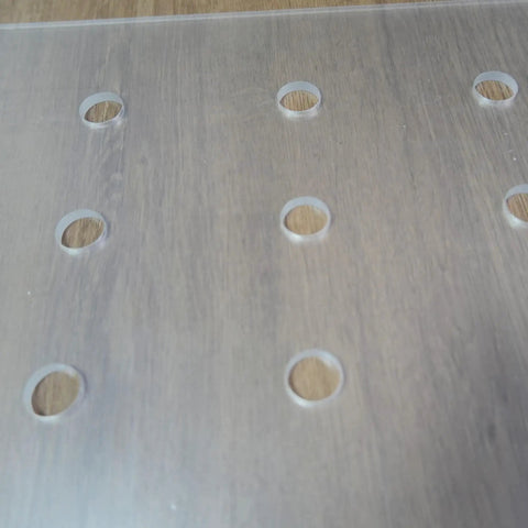 Heavy Duty Acrylic Router Template For Dog Hole Spacing 3/4 Inch Straight Shot Woodworking Guide with 9 circular cutouts