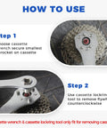 Instruction image for using cassette removal tool set with wrench and lockring tool on 10T and 11T sprockets