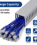 Pro Grade Cable Management Raceway Kit for Server Racks, 95In Total Open Slot PVC Wire Hider with cables inside