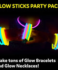 100 Pack 8 Inch Glow Sticks For Parties Lit Water Resistant Neon Light Up Bracelets And Necklaces With Connectors stacked as bracelets.