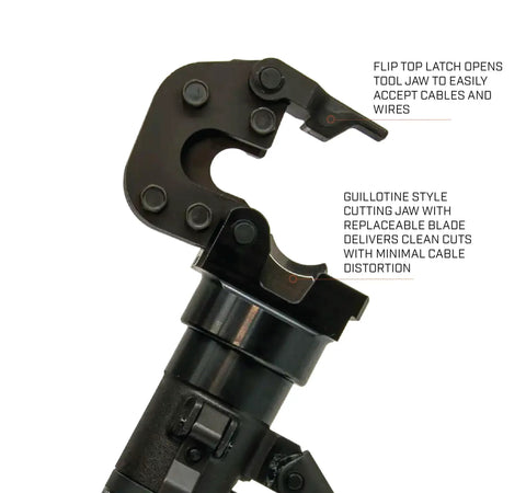 Beast 32mm Manual Hydraulic Cutter jaw with flip top latch and guillotine style blade for ACSR copper aluminum wire up to 32mm