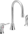 Heavy Duty Commercial Single Handle M Dura Faucet With Side Spray Two Point Two GPM Flow Brass Construction Tamper Resistant Hex Screws Adjustable Temperature Limit Stop Chrome Finish For Multi Purpose Sinks