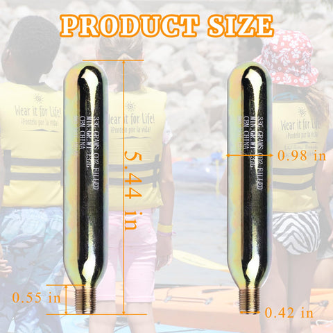 Rearming CO2 Cylinder Kit for Auto and Manual Inflatable Life Jackets and Vests 33 Gram Cartridges One Half Inch Thread Four Pack PFD Accessories Replacement with measurements